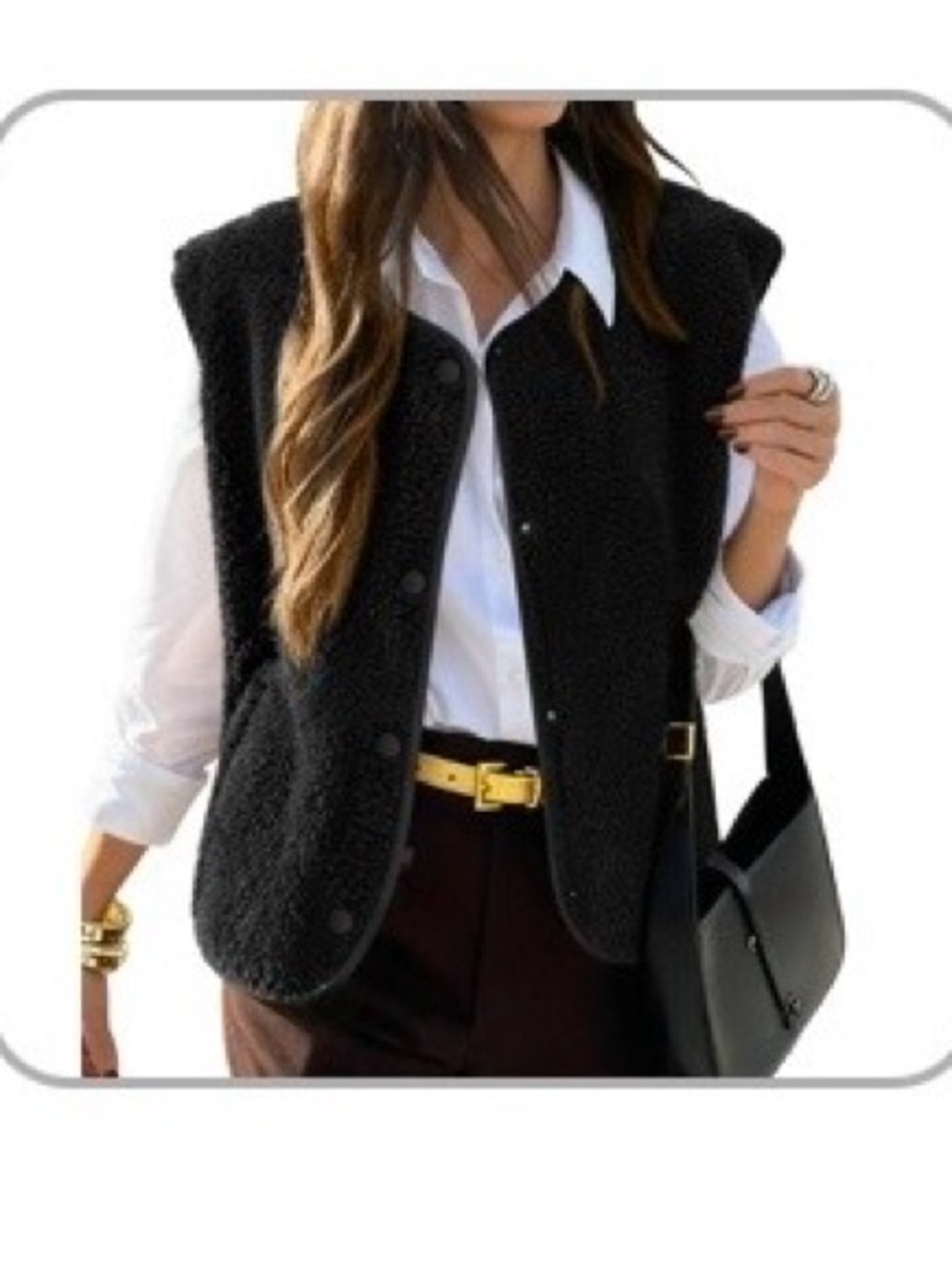 Classic Black Sherpa Snap-Front Vest - Women